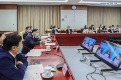 代表们通过视频链接参加在北京举行的第73届世界卫生大会